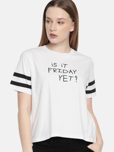 

Denizen From Levis Women White Printed Round Neck T-shirt