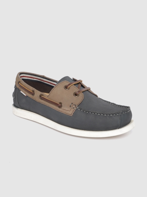 

Superdry Men Navy Blue & Brown Nubuck Boat Shoes