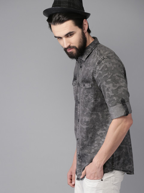 

Moda Rapido Men Grey Slim Fit Printed Casual Shirt