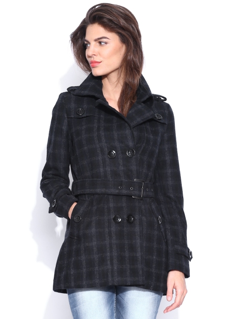 

U.S. Polo Assn. Women Charcoal Grey Checked Woollen Coat