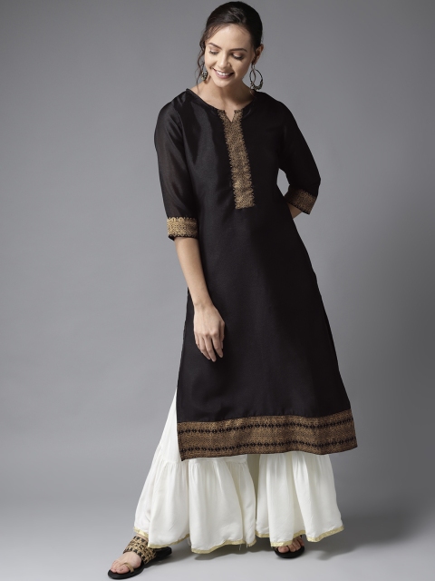 

HERE&NOW Women Black Yoke Design Straight Kurta