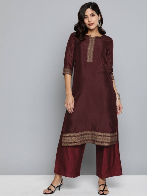 

HERE&NOW Women Burgundy Yoke Design Straight Kurta