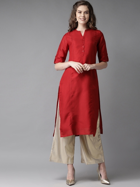 

HERE&NOW Women Red Solid Straight Kurta