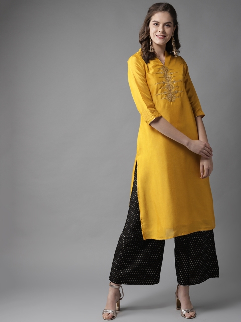 

HERE&NOW Women Mustard Yoke Design Straight Kurta