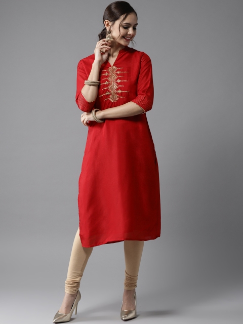 

HERE&NOW Women Red Yoke Design Straight Kurta