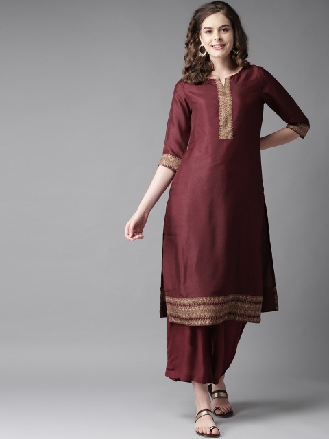 

HERE&NOW Women Maroon Yoke Design Kurta with Palazzos