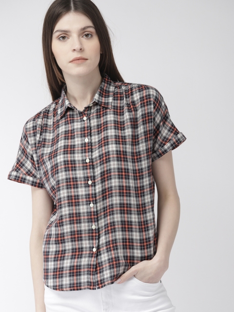 

Denizen From Levis Women Navy Blue & Off-White Regular Fit Checked Casual Shirt