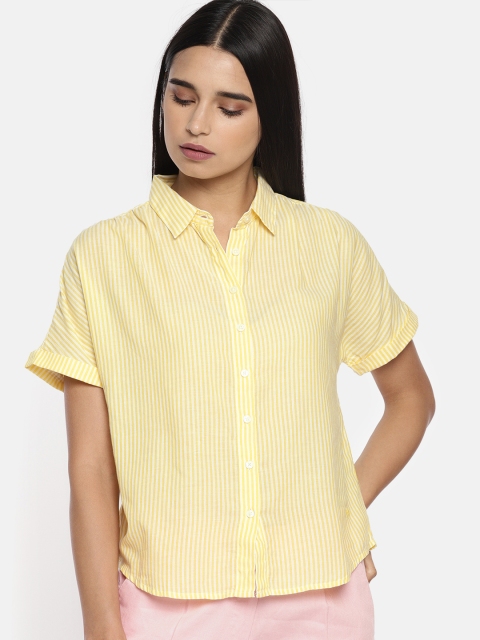 

Denizen From Levis Women Yellow & White Regular Fit Striped Casual Shirt
