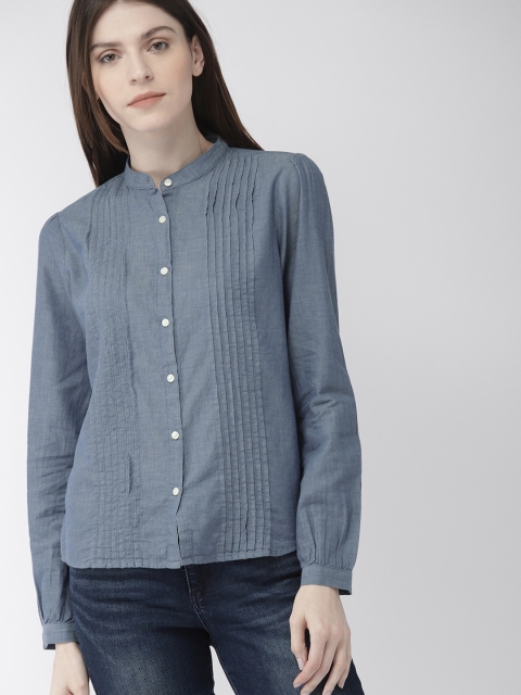 

Denizen From Levis Women Blue Regular Fit Solid Casual Shirt