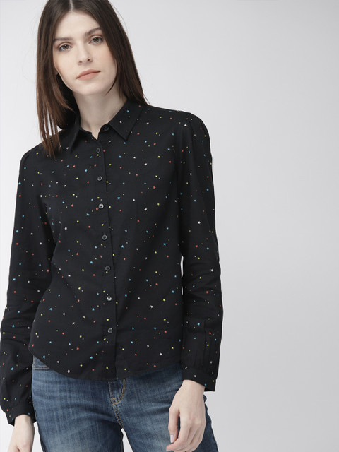 

Denizen From Levis Women Black Regular Fit Printed Casual Shirt