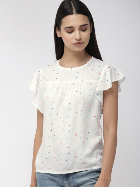 

Denizen From Levis Women Off-White Printed Empire Top