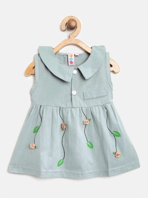

Kids On Board Girls Green Solid A-Line Dress with Printed & Applique Detail