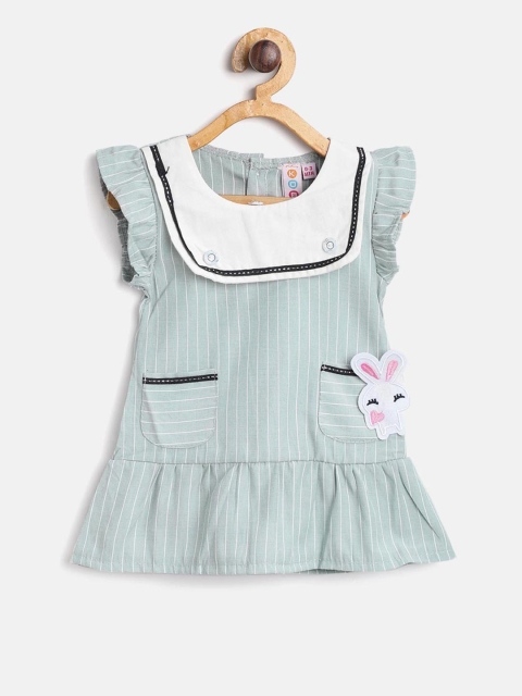 

Kids On Board Girls Green & White Striped A-line Dress