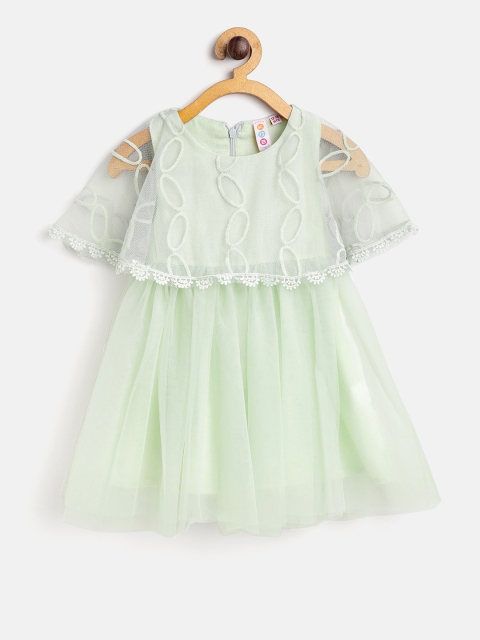

Kids On Board Girls Green Embroidered Layered Fit & Flare Dress