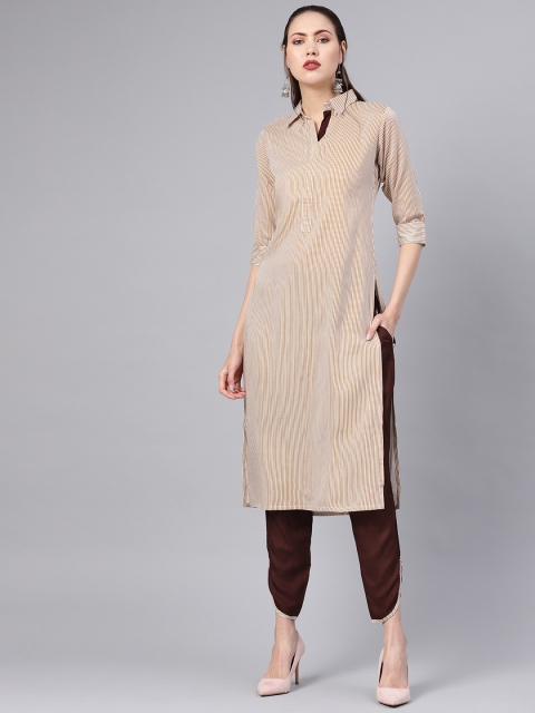 

GERUA Women Off-White & Brown Striped Kurta with Trousers