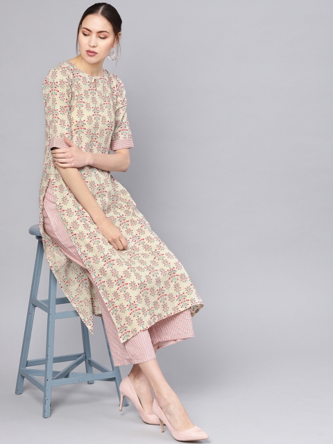 

GERUA Women Beige & Red Printed Kurta with Palazzos