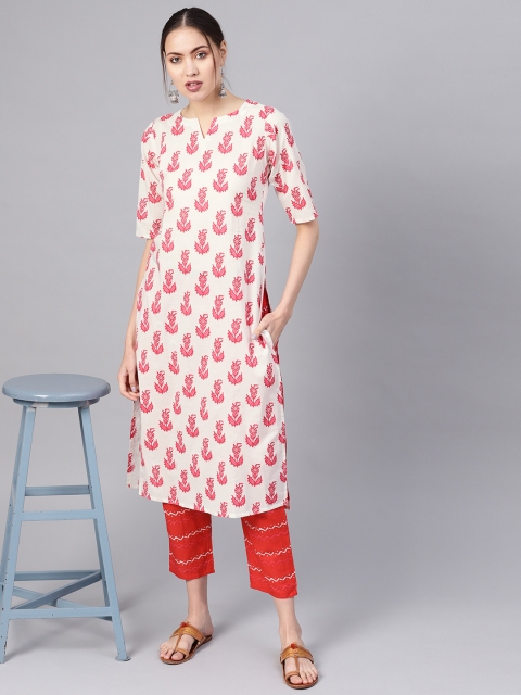 

GERUA Women White & Red Printed Kurta with Trousers