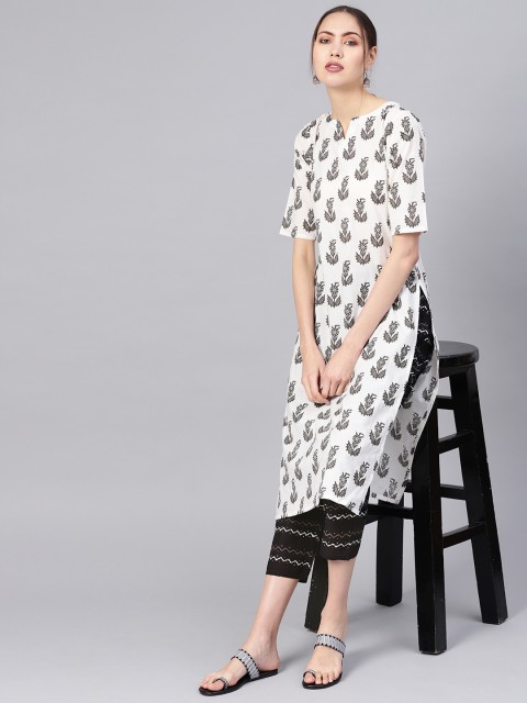 

GERUA Women White & Black Printed Kurta with Trousers