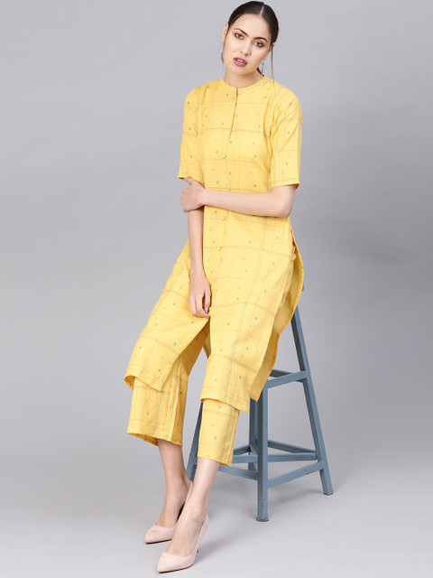 

GERUA Women Yellow & Green Checked Kurta with Palazzos