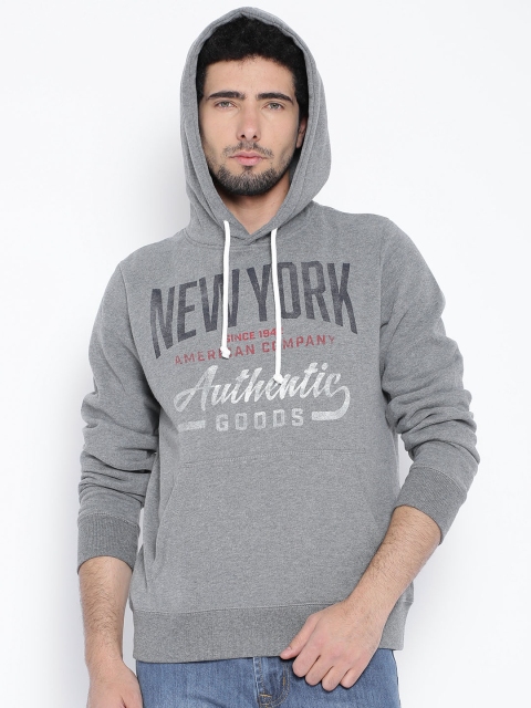 

Fox Grey Melange Printed Hooded Sweatshirt