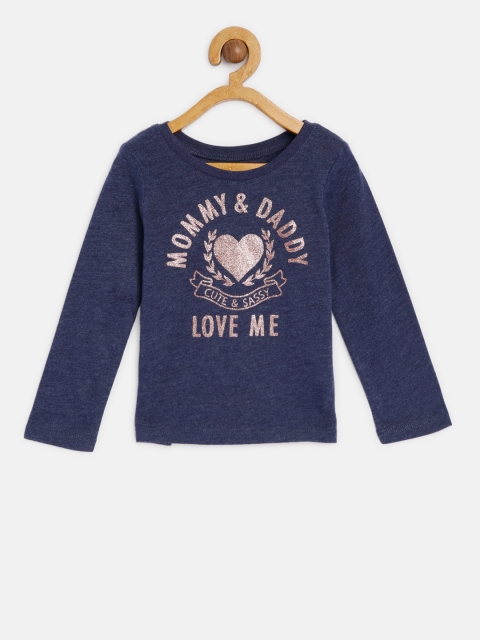 

The Childrens Place Girls Navy Blue Printed Round Neck T-shirt