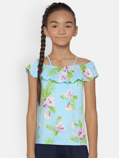 

The Childrens Place Girls Tropical Print Blue A-Line Dress