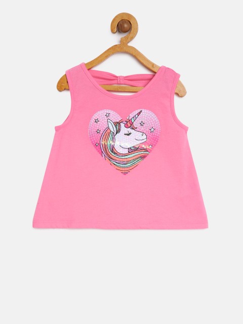 

The Childrens Place Girls Pink Embellished Styled Back Top