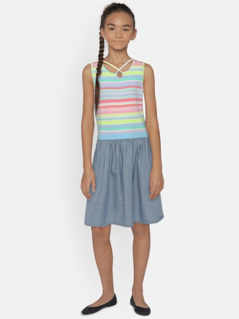 

The Childrens Place Girls Candy Striped Pink Fit and Flare Dress