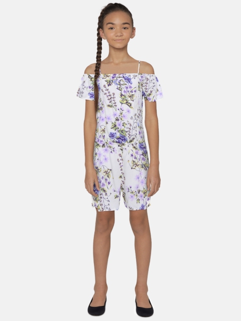 

The Childrens Place Girls White & Purple Printed Playsuit