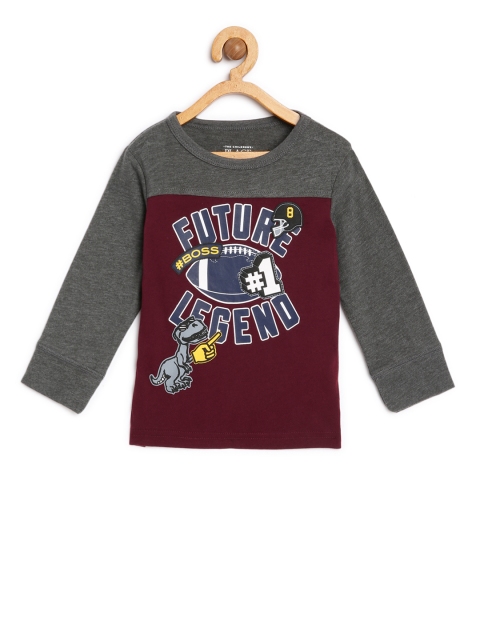 

The Childrens Place Boys Maroon & Grey Printed Round Neck T-shirt