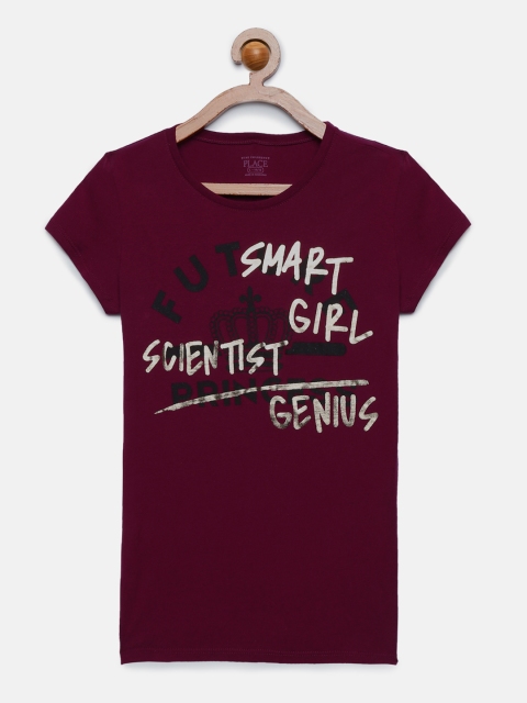 

The Childrens Place Girls Burgundy Printed Round Neck T-shirt