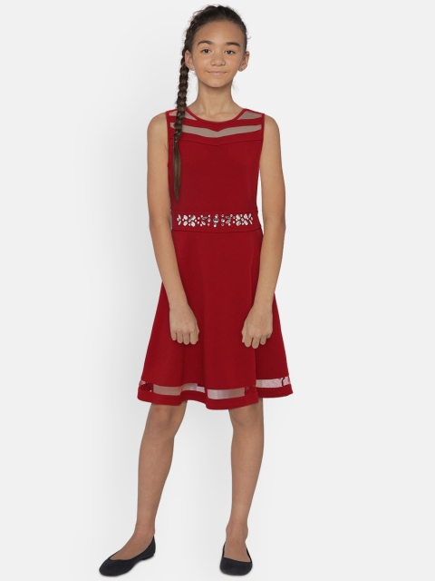 

The Childrens Place Girls Maroon Embellished Fit and Flare Dress