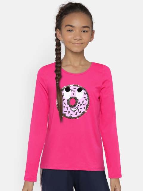 

The Childrens Place Girls Pink Solid Round Neck Sequin Embellished T-shirt
