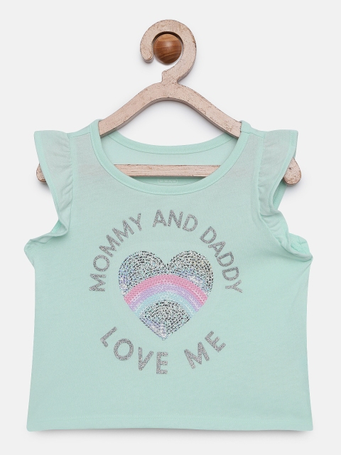 

The Childrens Place Girls Turquoise Blue Printed Round Neck T-shirt