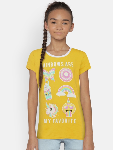 

The Childrens Place Girls Yellow Printed Round Neck T-shirt