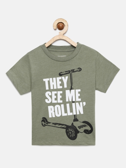 

The Childrens Place Boys Olive Green Printed Round Neck T-shirt