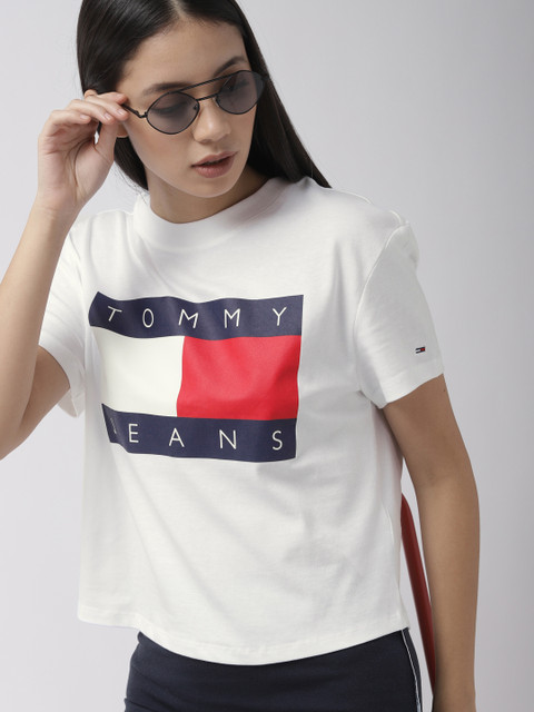 

Tommy Hilfiger Women White Printed Round Neck T-shirt