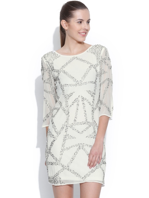 

Vero Moda Off-White Embellished Shift Dress