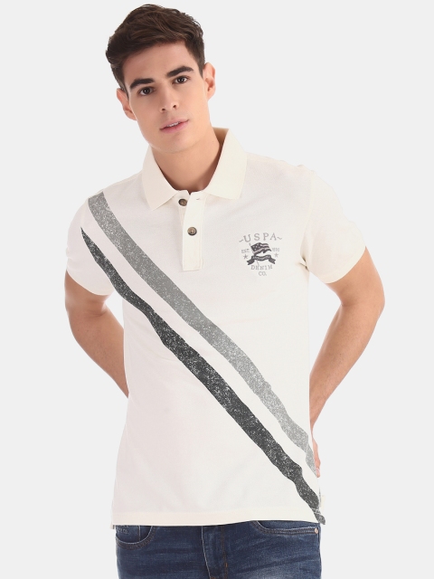 

U.S. Polo Assn. Denim Co. Men Off-White Printed Polo Collar T-shirt