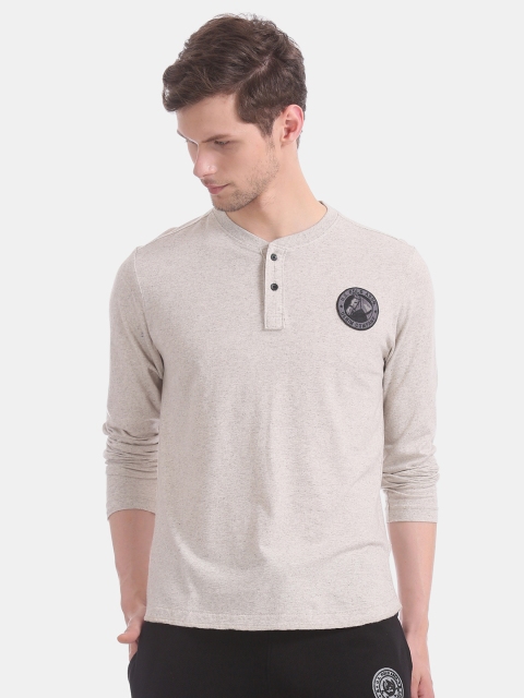 

U.S. Polo Assn. Denim Co. Men Grey Solid Henley Neck Pure Cotton T-shirt