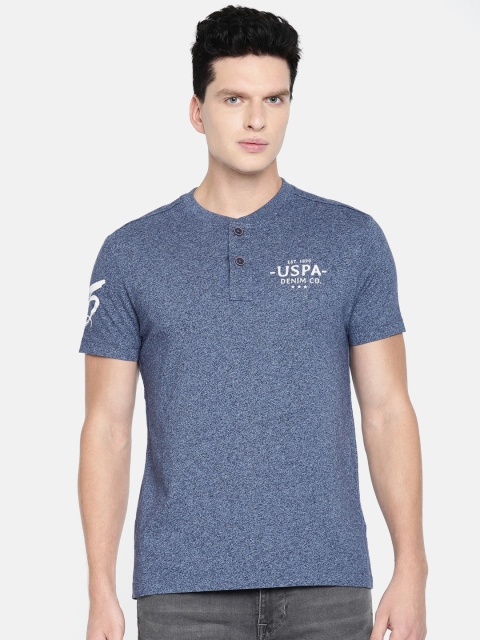 

U.S. Polo Assn. Denim Co. Men Blue Solid Slim Fit Henley Neck Pure Cotton T-shirt