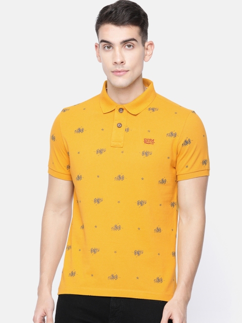 

U.S. Polo Assn. Denim Co. Men Mustard Yellow & Grey Printed Polo Collar T-shirt