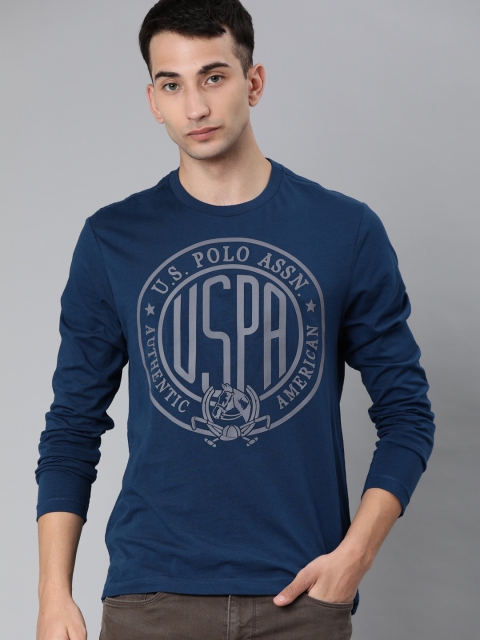 

U.S. Polo Assn. Denim Co. Men Blue Printed Round Neck T-shirt
