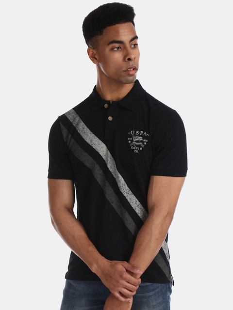 

U.S. Polo Assn. Denim Co. Men Black Striped Polo Collar T-shirt
