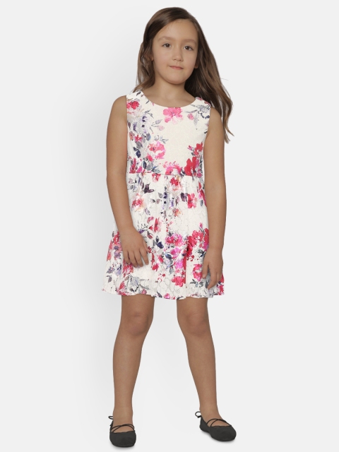 

The Childrens Place Girls White & Red Floral Print Fit and Flare Dress