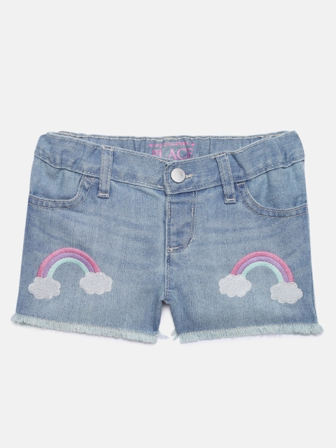 

The Childrens Place Girls Blue Printed Regular Fit Denim Shorts