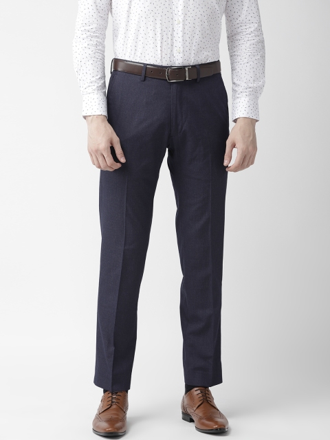 

Marks & Spencer Men Navy Blue Slim Fit Self-Design Regular Trousers