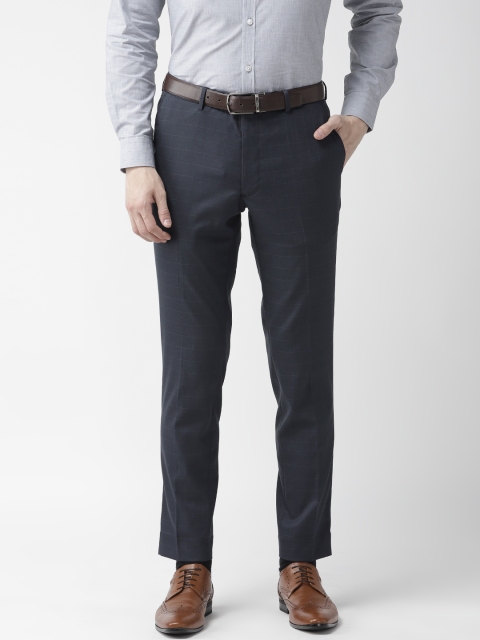 

Marks & Spencer Men Navy Blue Skinny Fit Checked Regular Trousers