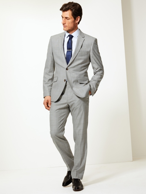 

Marks & Spencer Men Grey Original Tapered Fit Solid Formal Trousers