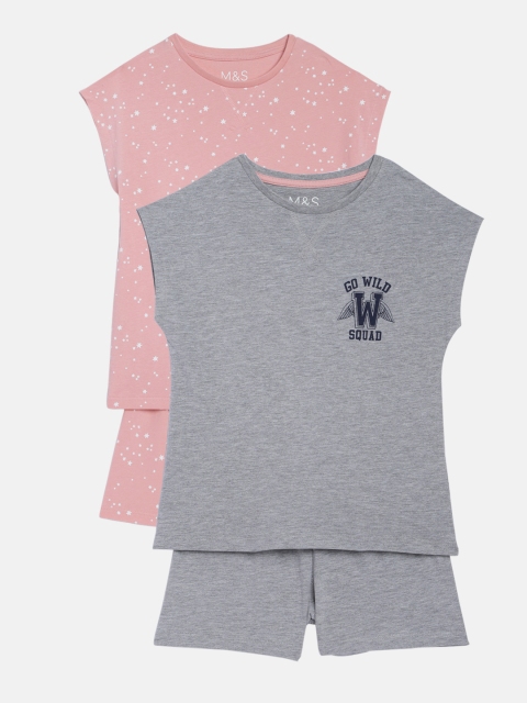 

Marks & Spencer Girls Combo Of 2 Solid T-shirt with Shorts, Grey